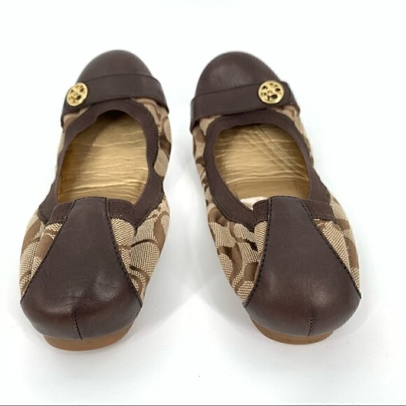 Coach womens Chelsey flats size 7.5 brown monogram cap toe ballet core - Picture 3 of 12